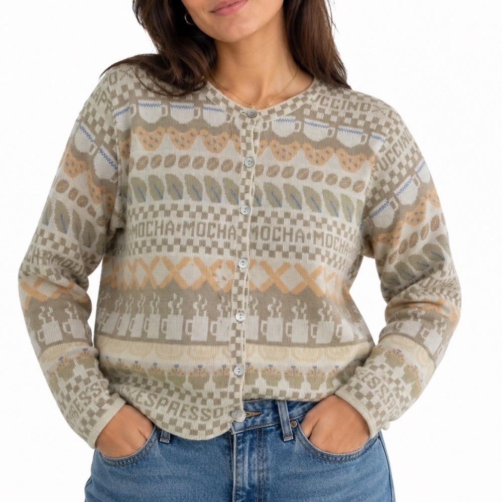 Eagle Eye Vintage Coffee Espresso Cotton Knit Cardigan Sweater XL Cottagecore